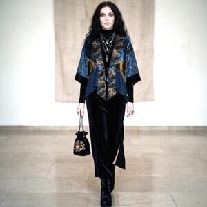 VTG Kimono Jacket SZ L/XL Velvet Burnout Boho Artsy Witchy Celestial Whimsigoth